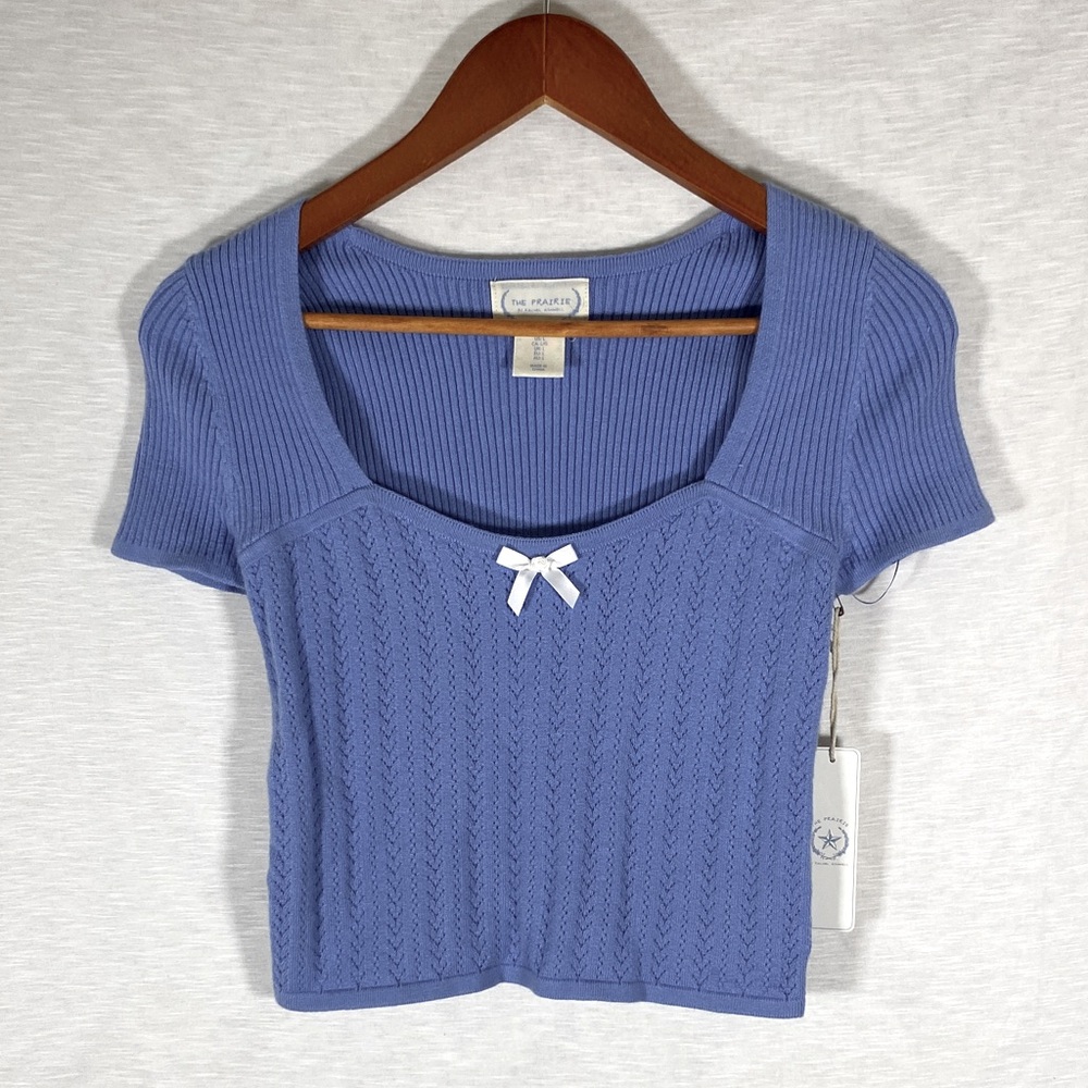 The Prairie by Rachel Ashwell Blue Ribbed Knit Crop Top Large Jr Cottagecore NWT